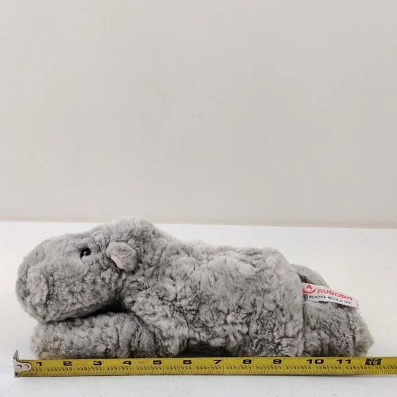 Aurora Gray Plush Curly Hair Hippo Bean Bag Soft Hippopotamus Stuffed Animal - Picture 7 of 9